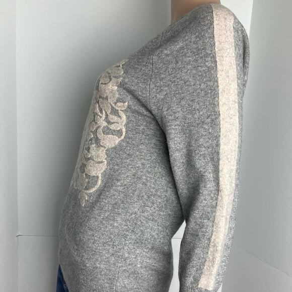 J. Crew Vintage Cashmere Wool Blend Floral Appliqué Women's Sweater - Picture 6 of 10